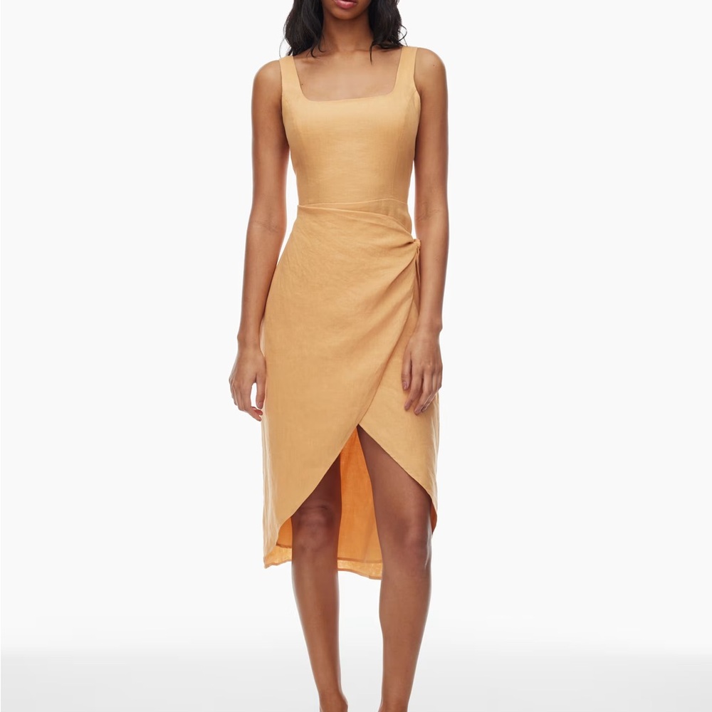 Aritzia Saturn Midi Wrap Dress in Apricot